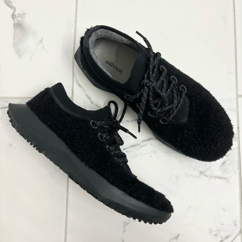 Allbirds Men’s Wool Dasher 2 Fluff Sneakers Black Size 10 Sherpa Fuzzy